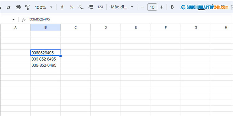 Thêm các ký tự như hình trong quá trình đánh số điện thoại trong Excel