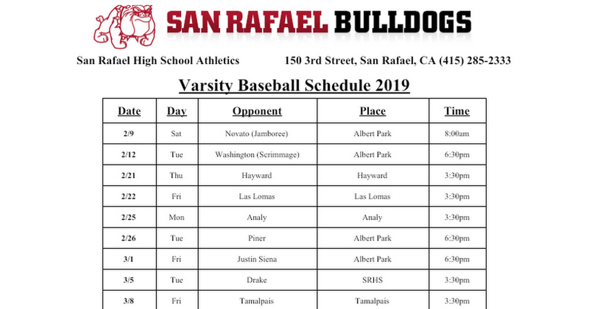 Varsity Baseball Schedule 2018 Google Docs