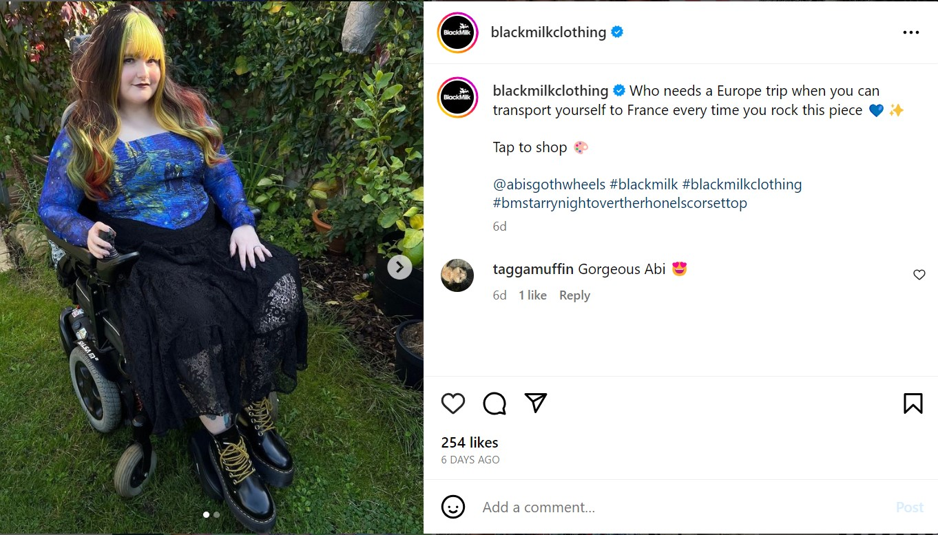 Screenshot of UGC from a Blackmilk Clothing brand fan