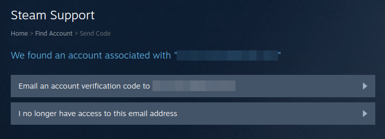 Screenshot of Steam asking the user whether to send a code to their email