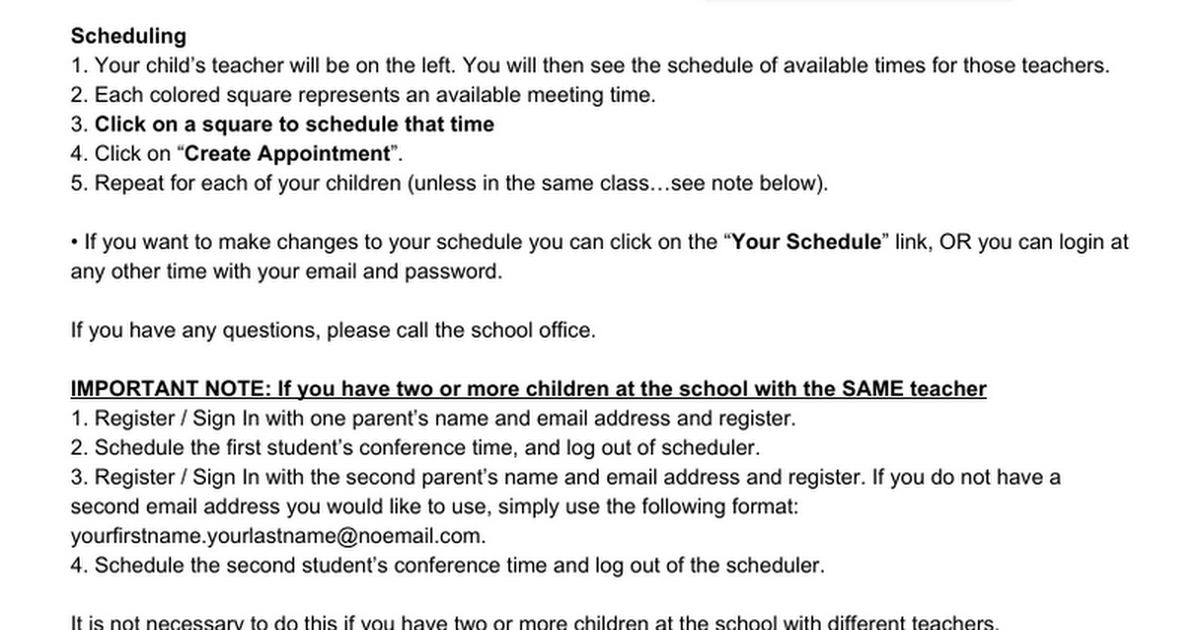 Parent Info for PickATime