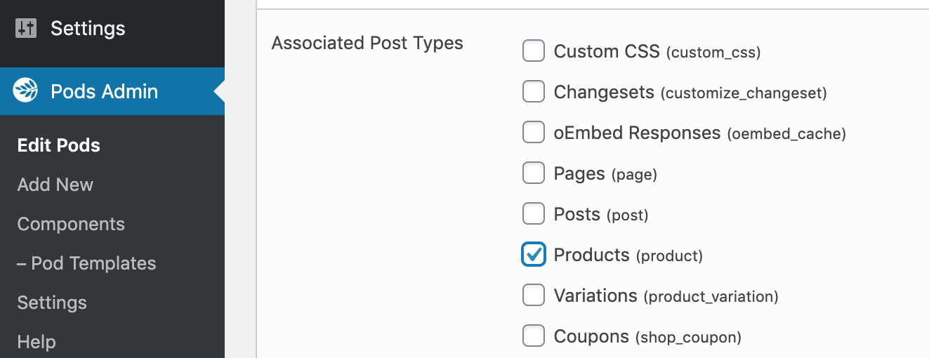 This time, instead of checking Posts (post), you’ll now check Products (product)