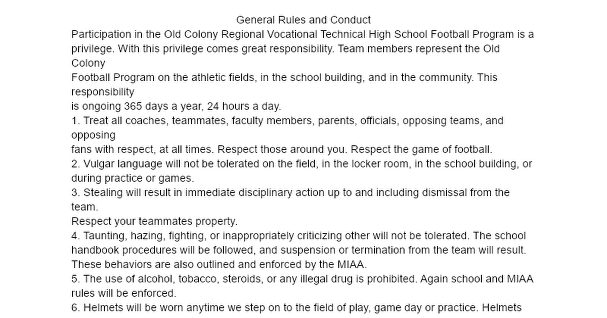 General Rules and Conduct