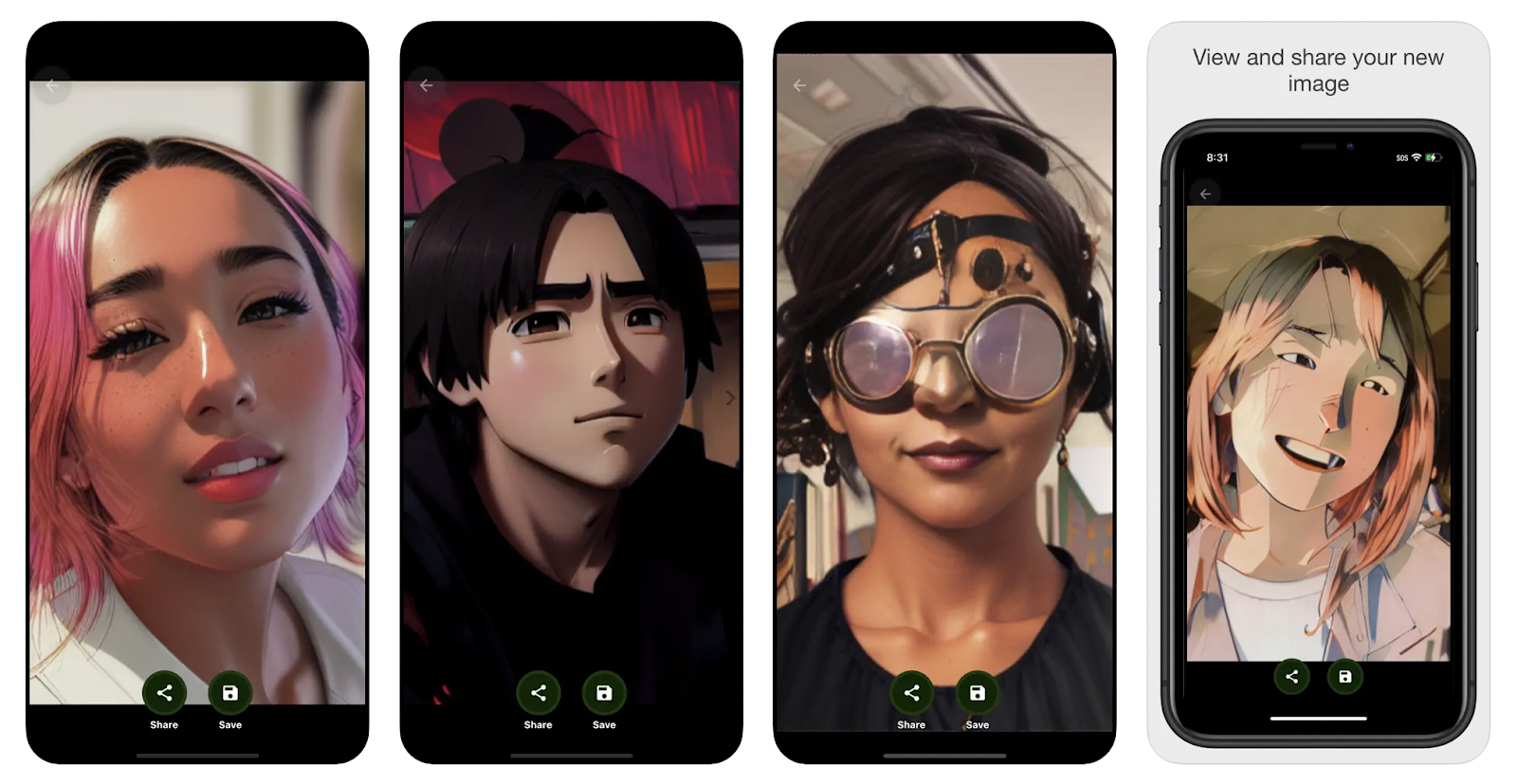 Four selfes with filters applied to make them look like they are from an anime.