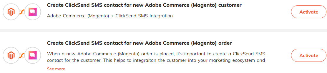 Popular automations for Adobe Commerce (Magento) & ClickSend SMS integration.
