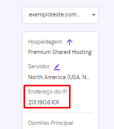 Informação de endereço de IP do servidor Hostinger
