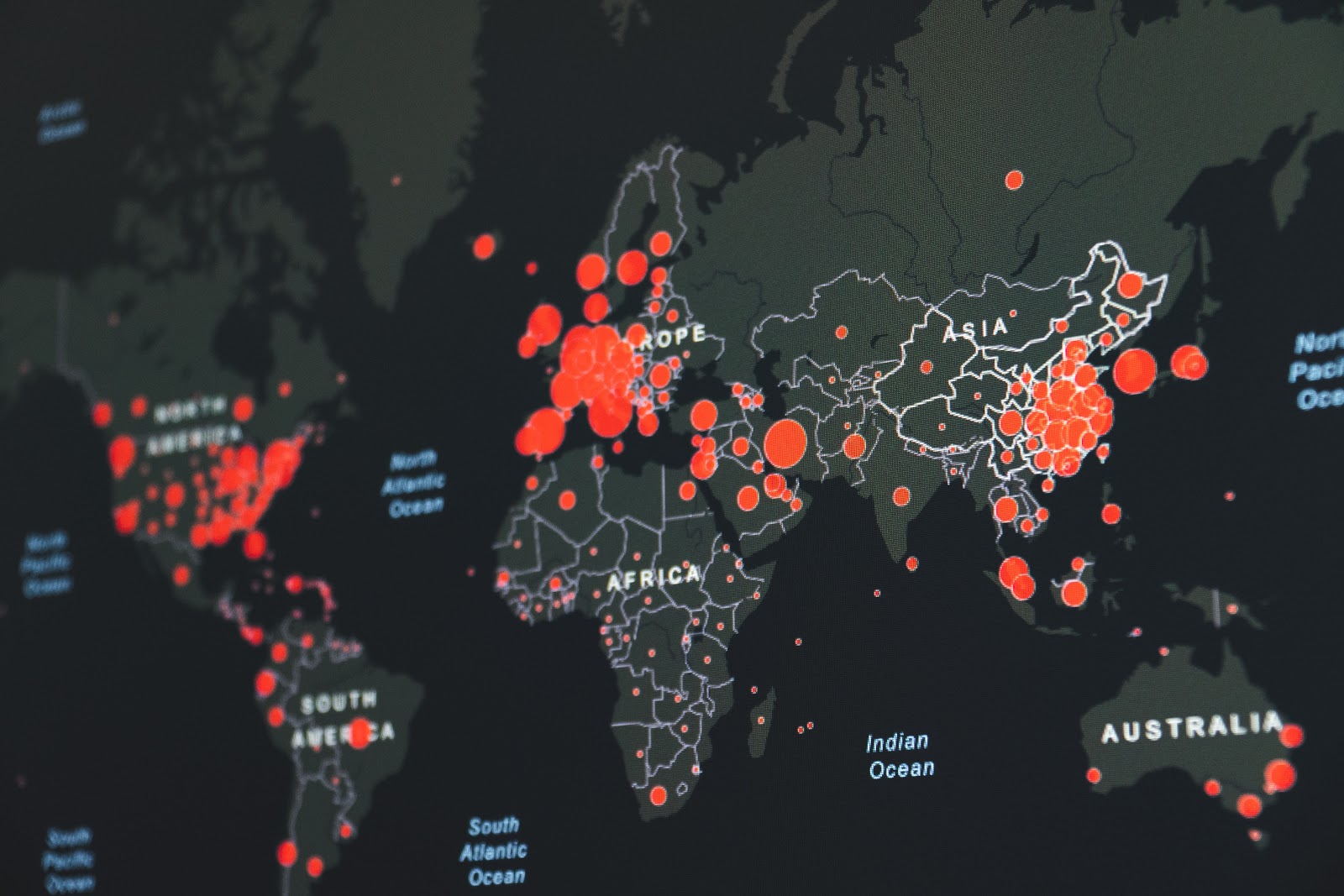 Map of the world where the COVID-19 pandemic has hit which affects app search optimization trends.