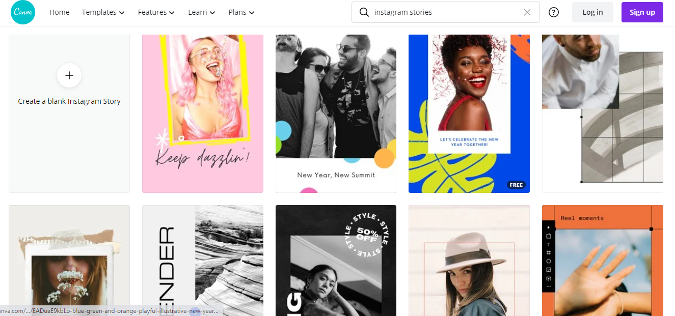 Number 2 Instagram Growth And Marketing Tools is canva showing the different templates for instagram stories