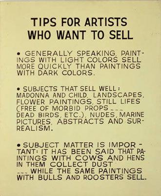 The flier of Tips for Artists Who Want to Sell by Baldessari