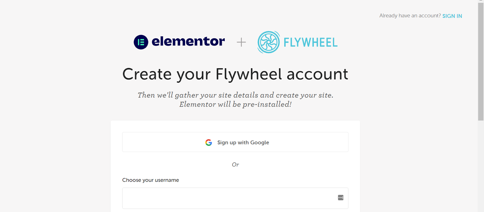 Elementor and Flywheel account connection