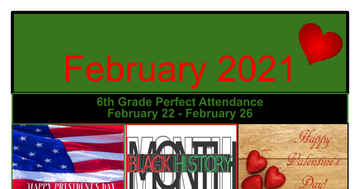 Perfect Attendance 6th Grade February 22-26