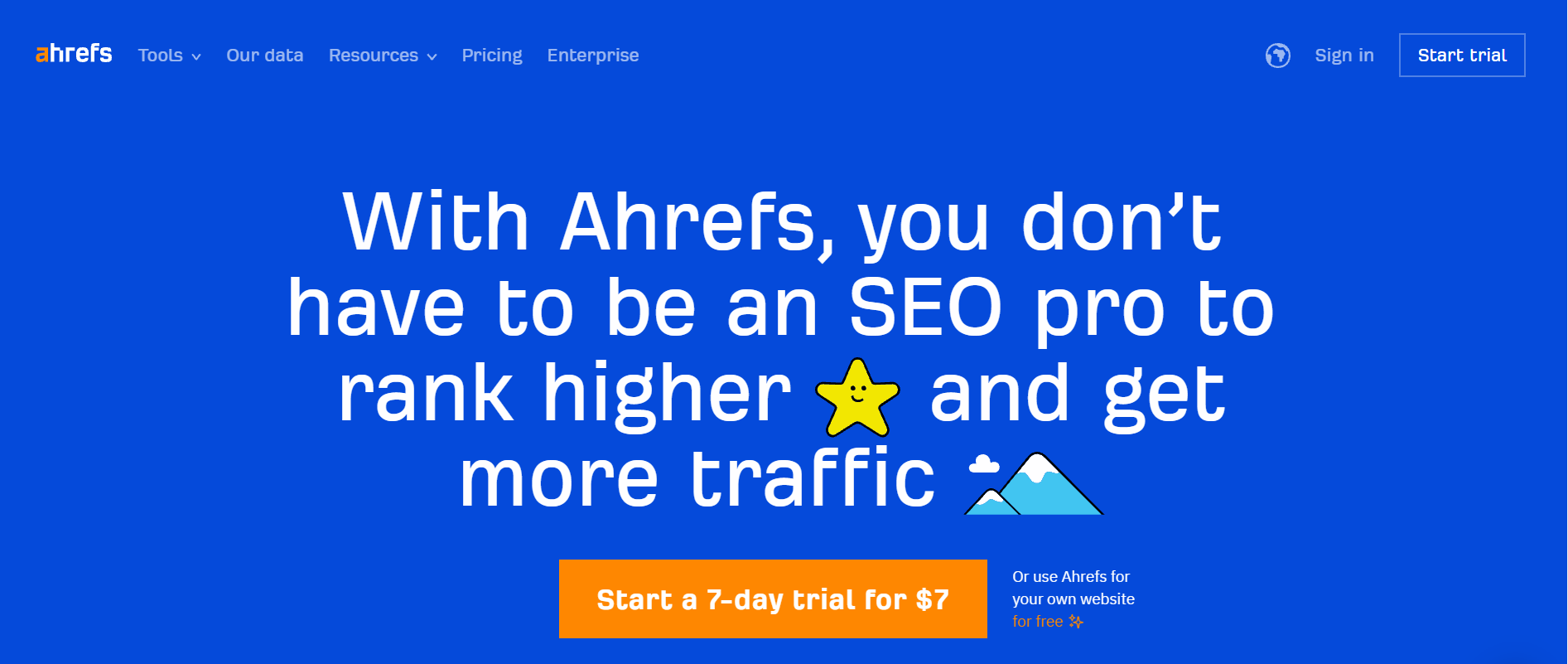  Ahrefs homepage showing brand promise text