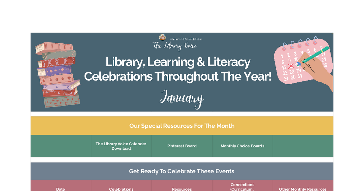 Library, Learning and Literacy Celebrations Throughout The Year!  