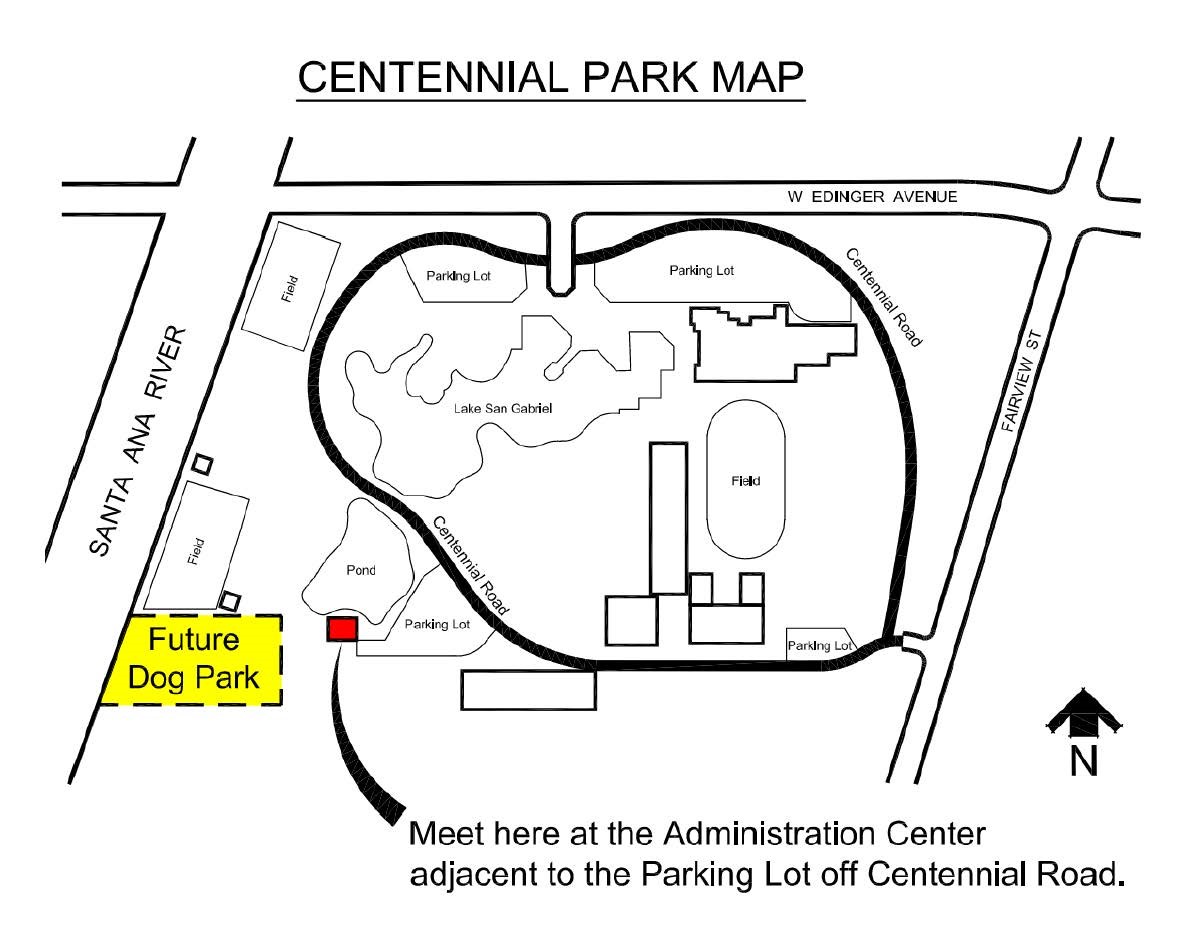 A map depicting the area where the new dog park will be located within Centennial Park.