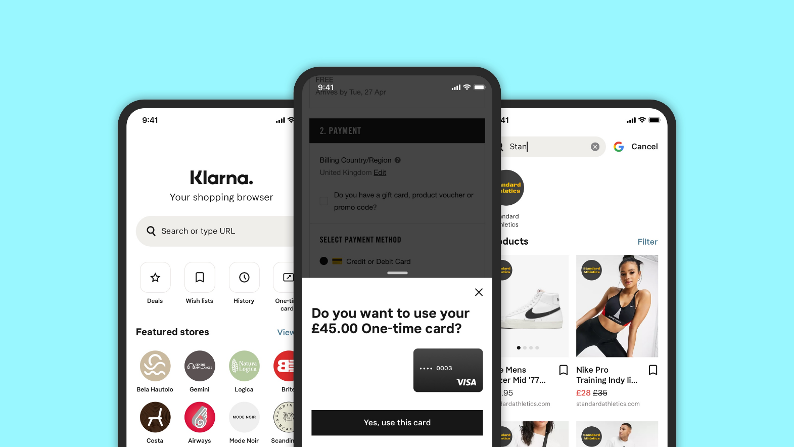 Klarna One-time card in Klarna mobile app.