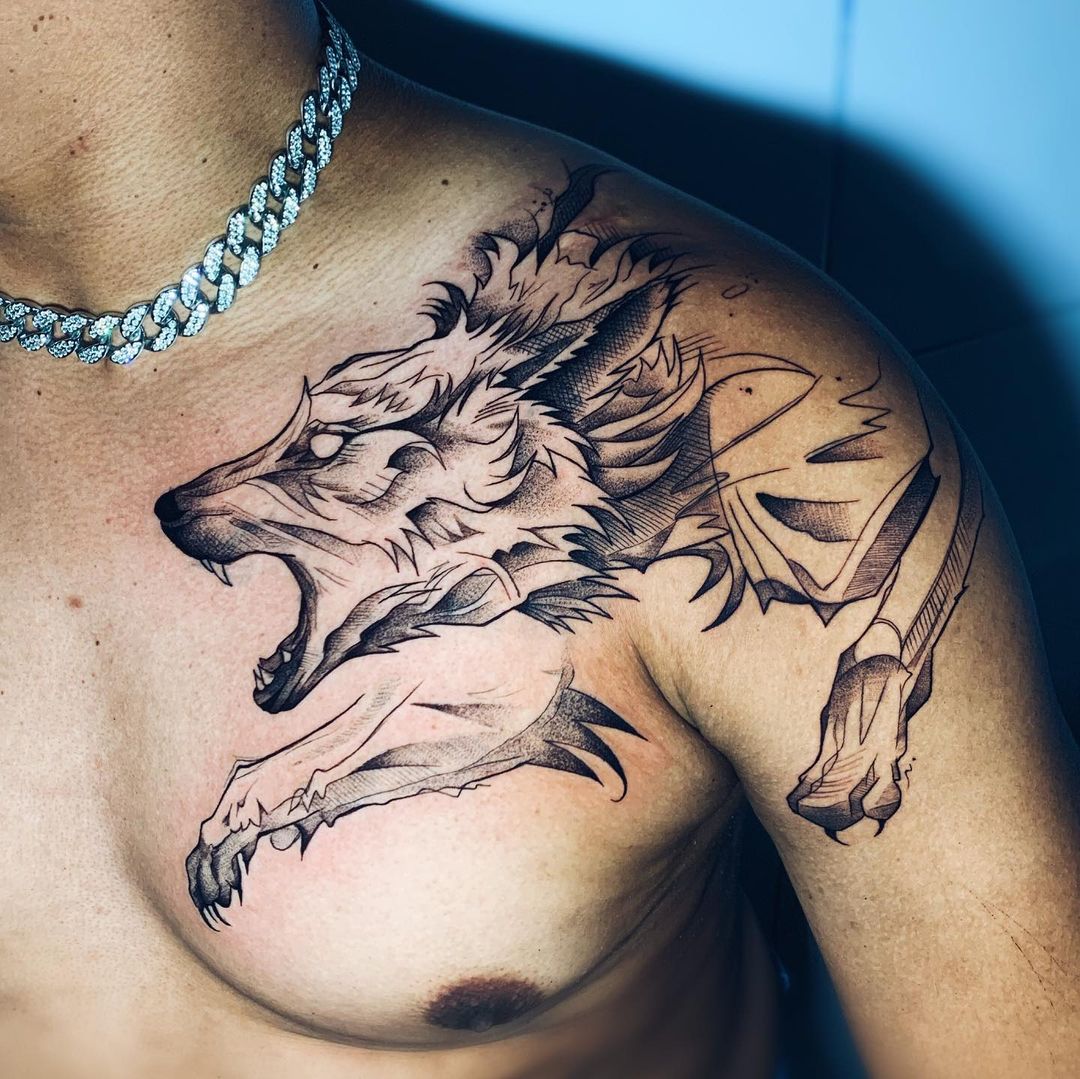 Detailed Wolf Tattoo