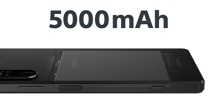 Image showing the battery in the Xperia 1 IV - 5000mAh is written above
