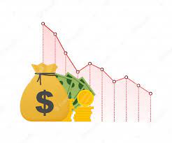 Pérdida de dinero efectivo con gráfico de acciones de flecha hacia abajo,  concepto de crisis financiera, caída del mercado, bancarrota. ilustración  de stock | Vector Premium