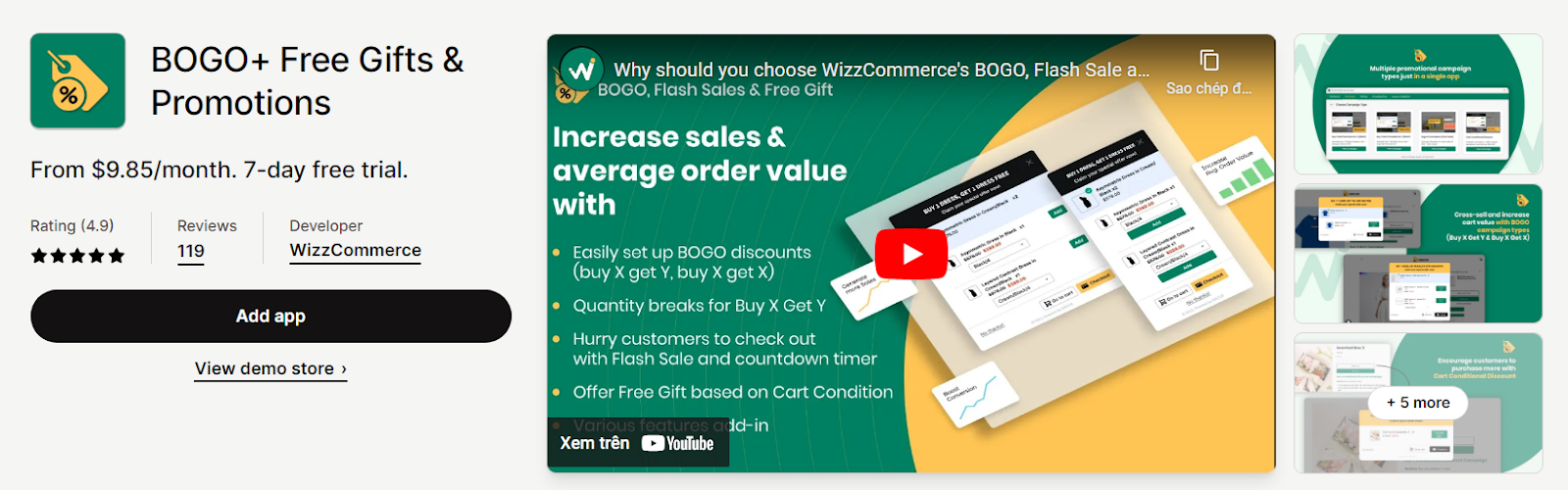 BOGO+ Free Gifts & Promotions - Shopify bulk discount app: BOGO+ logo with volume discount options and gift promotions.