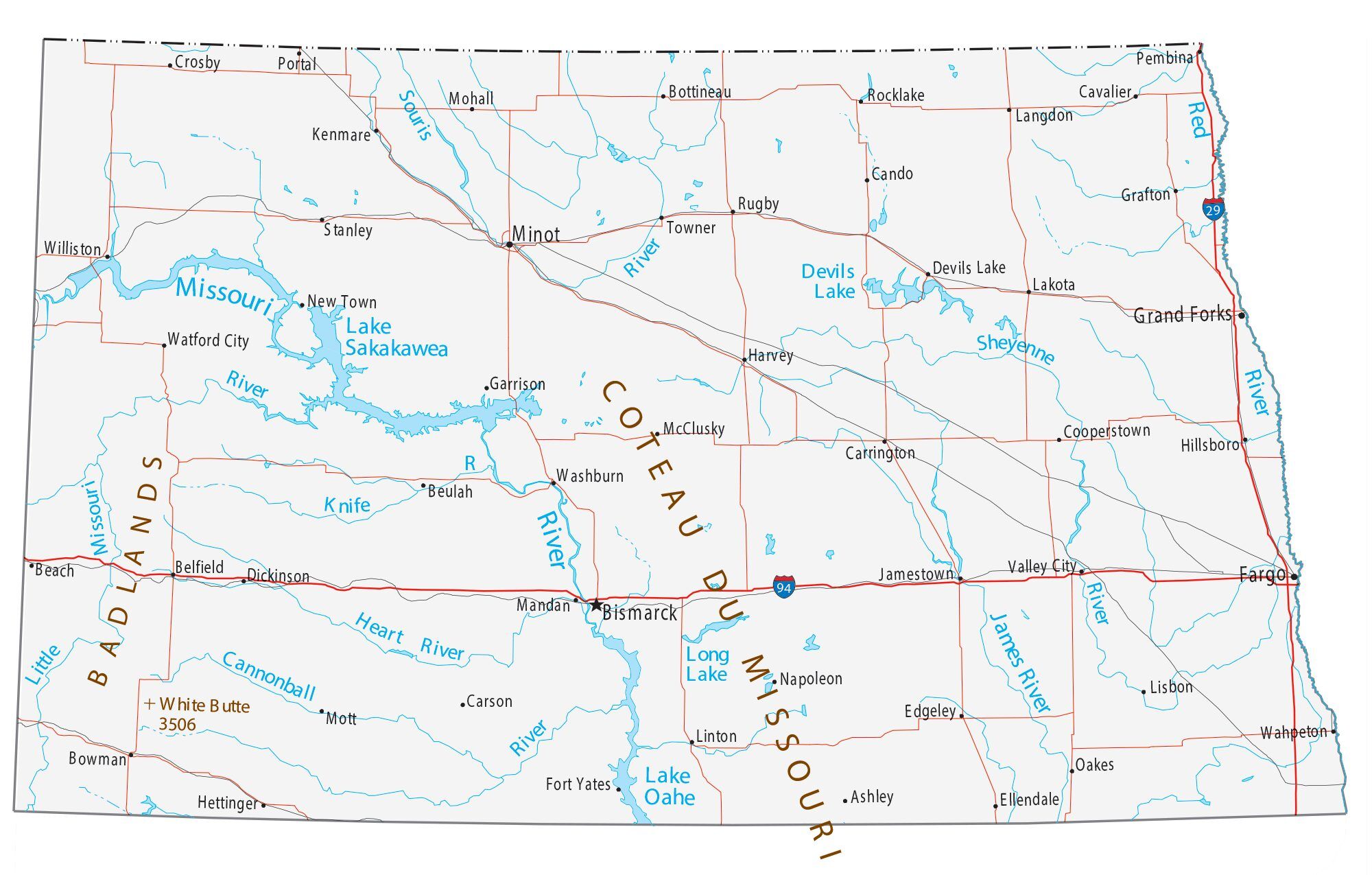 Mapas de Dakota del Norte para imprimir