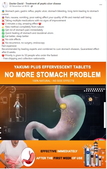 The viral advertisement promoting Yakumi Plus Effervescent Tablets were found to be false as they are not approved by the FDA nor are they meant to be used as medicines.