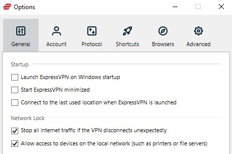 ExpressVPN kill switch settings