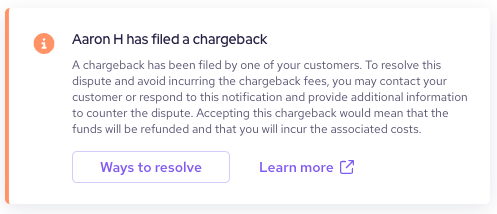 Notification that a customer has filed a chargeback