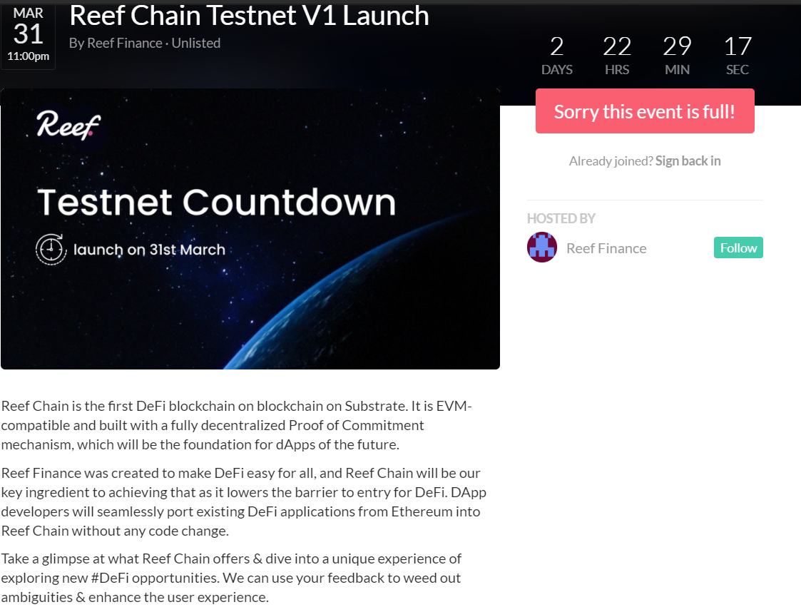 Reef Chain testnet