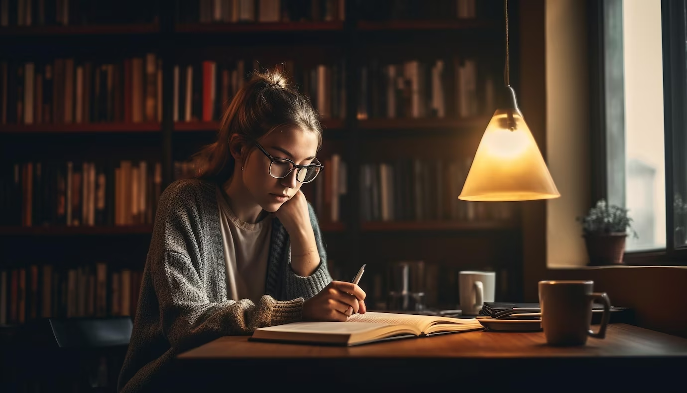 A girl writing a story