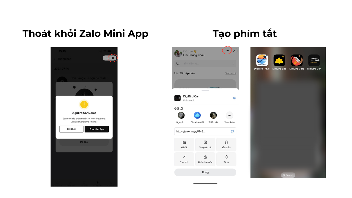 Thoát khỏi giao diện và tạo phím tắt cho Zalo Mini App