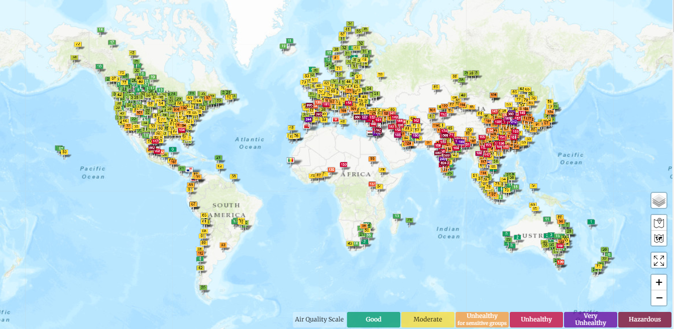 world's air pollution Visualisation on a map