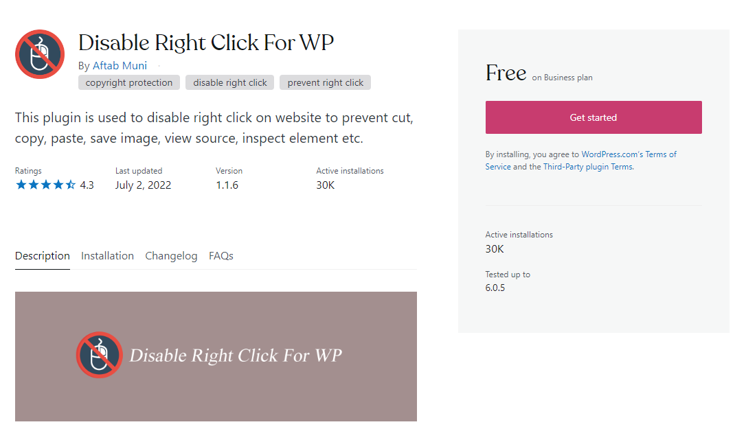 Disable right click for WP