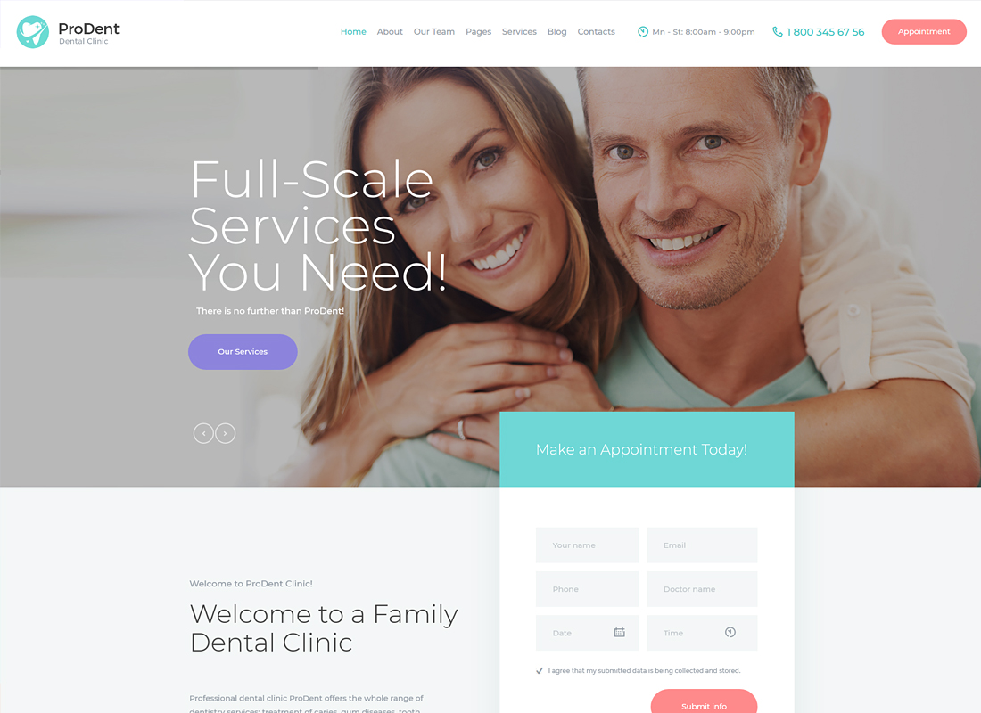 ProDent |  Tema de WordPress para clínica dental y atención médica