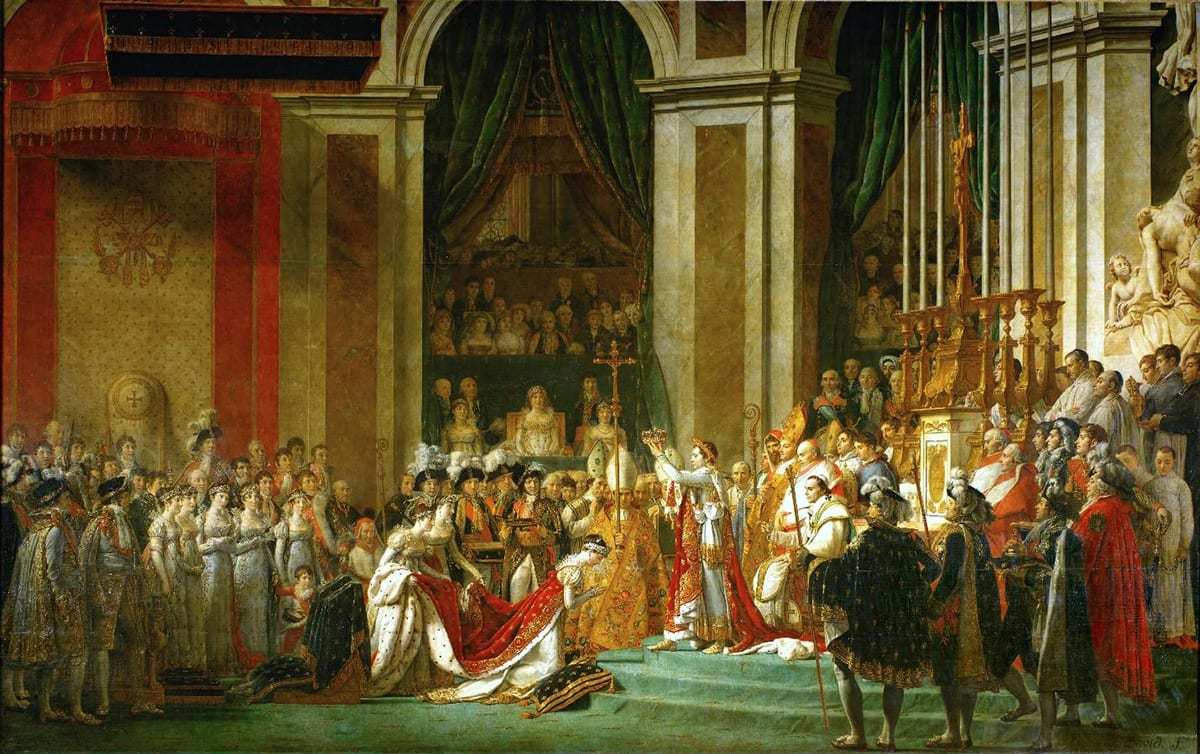 The Coronation of Napoleon in Notre Dame, Jacques-Louis David, (1805-1807), via wikimedia
