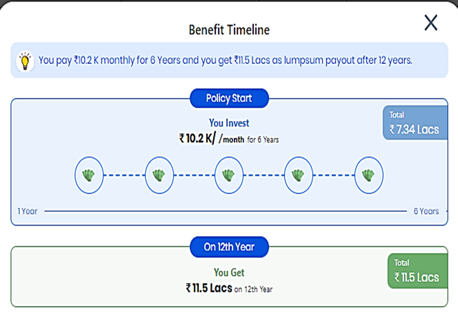This image shows how a life insurance with guaranteed return plan will look like