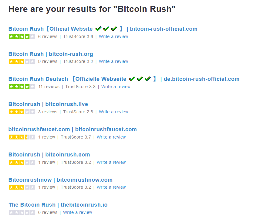 Trustpilot anmeldelser av Bitcoin Rush