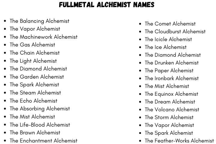 Fullmetal Alchemist Names
