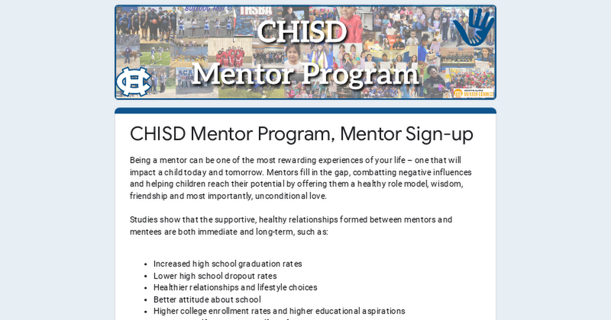 CHISD Mentor Program Sign-up
