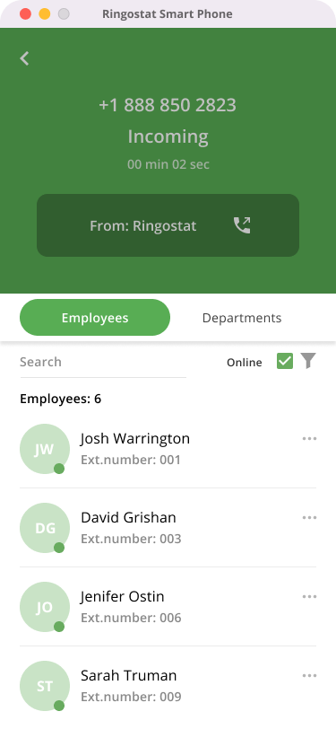 Ringostat Smart Phone, calling to employess