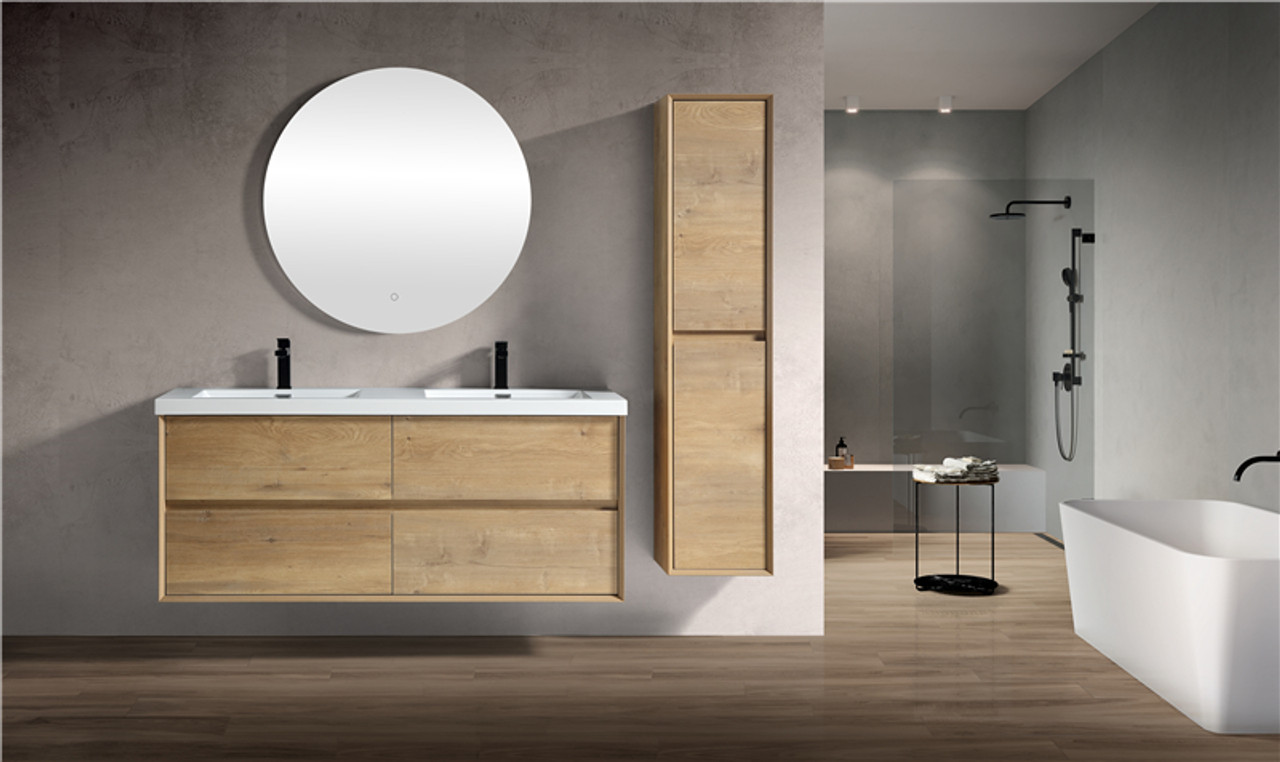 Kingdee Wall-Mounted Floating Bathroom Vanity with Kingdee Linen Cabinet | Moreno Bath
