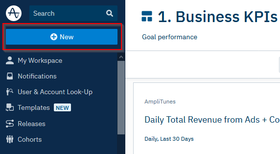 Amplitude Dashboard: Click New