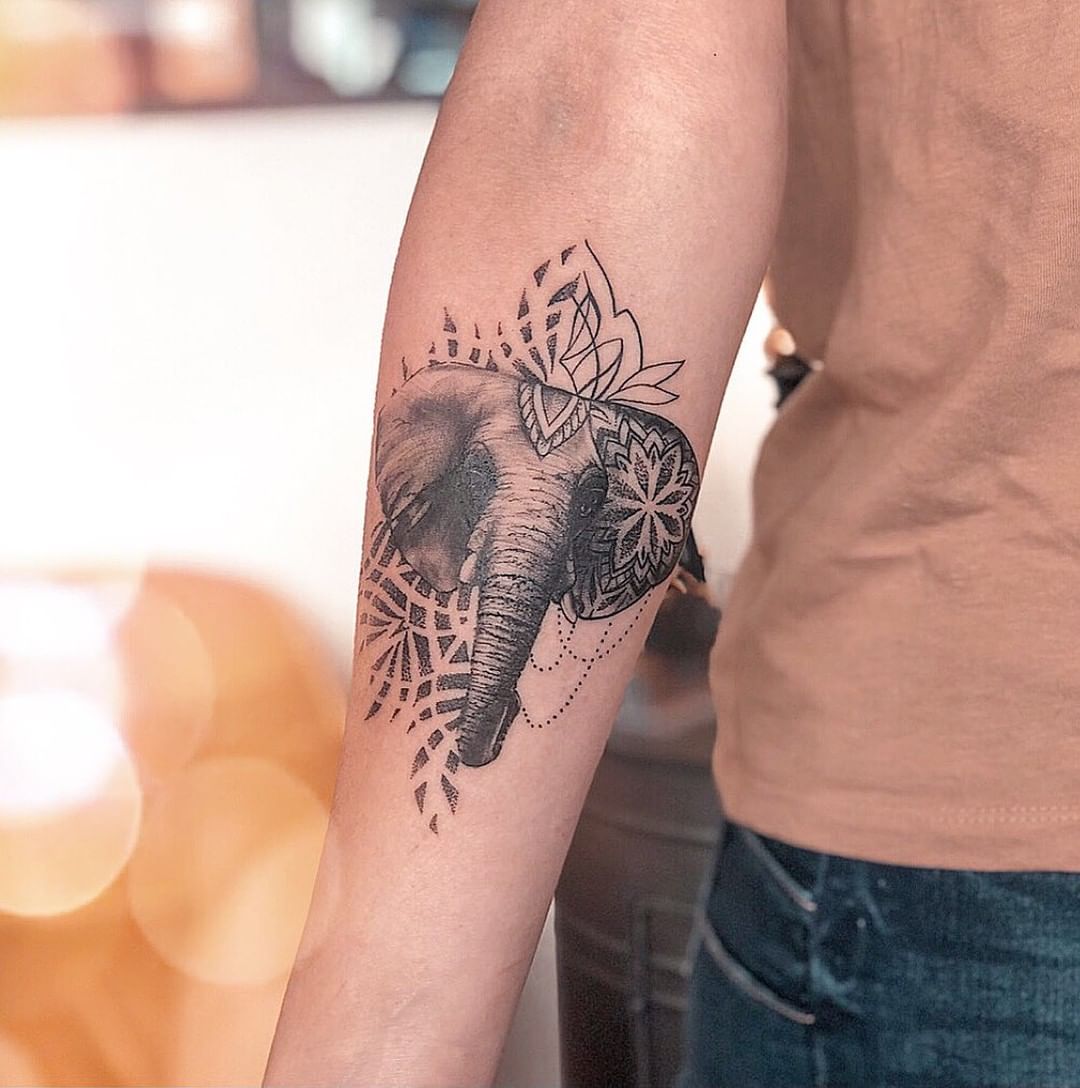Mandala Elephant Head Tattoo On Forearm