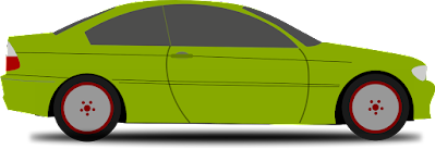 [Image is a side view of a small green car with a shadow beneath it.]