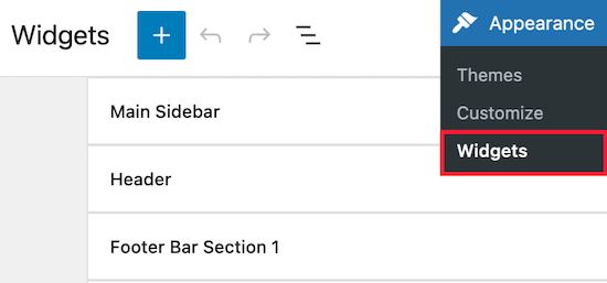 Exemplo de menu de widgets
