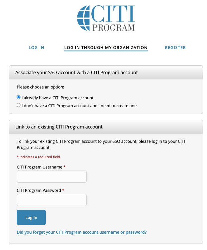 CITI link account screenshot