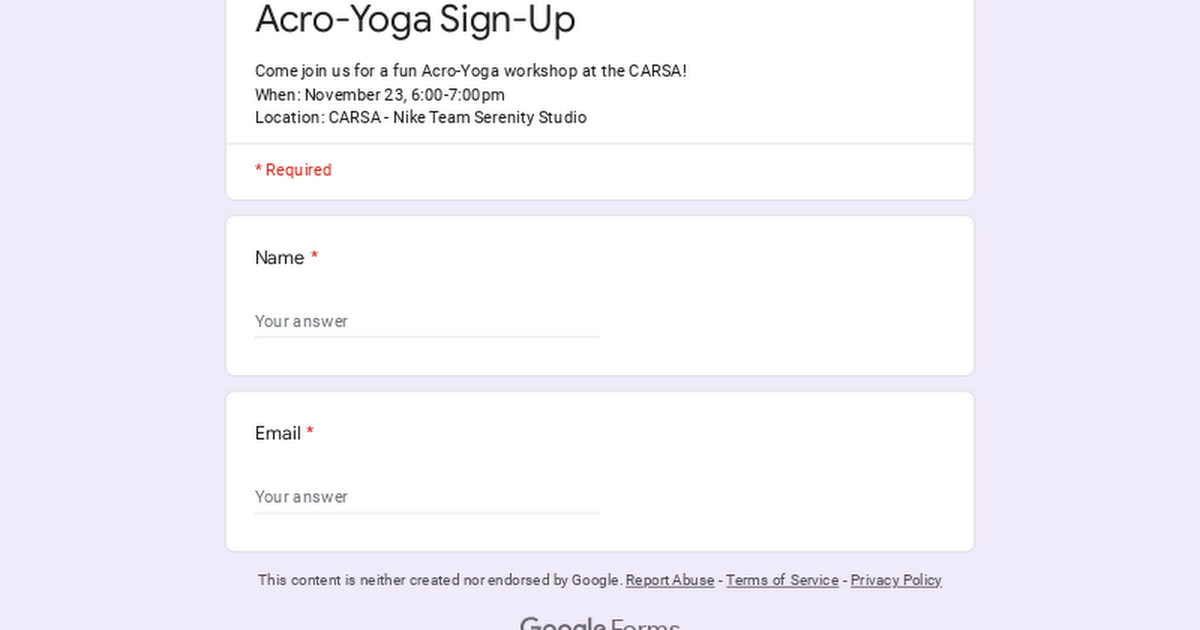 Acro Yoga Sign Up