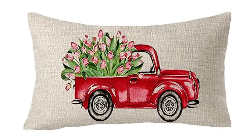 Throw pillow cover truck with tulips