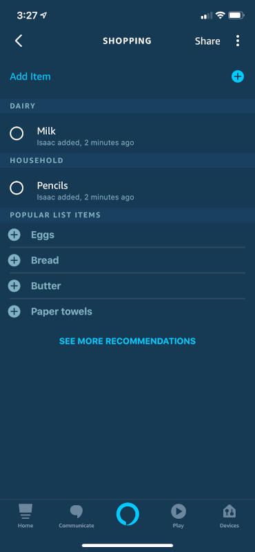 Alexa App Shopping List