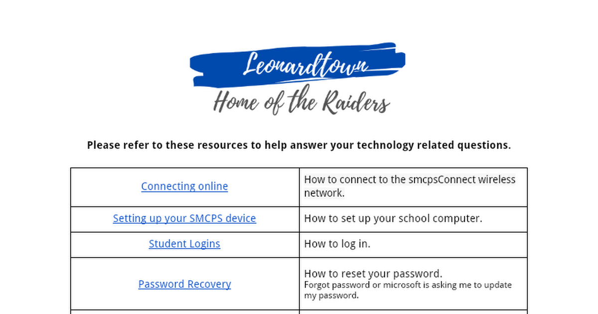 LHS Technology Resource page