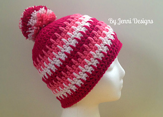 crochet hat in three colors on mannequin head